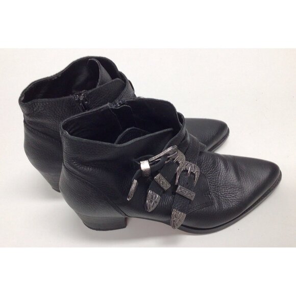 ASOS Black Leather Silver Buckle Boots Booties With Heel Women’s Size 10 - Picture 7 of 16